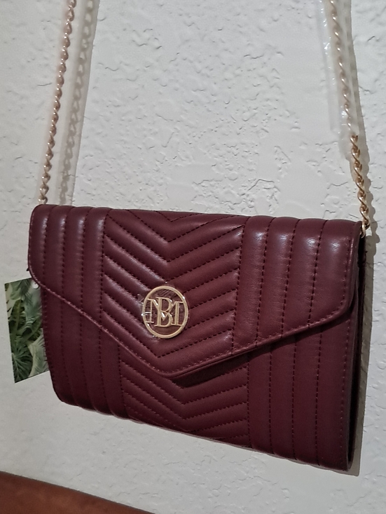 Badgley Mischka Handbags - Badgley Mischka Quilted Chevron Crossbody Bag - Burgundy with Gold Hardware